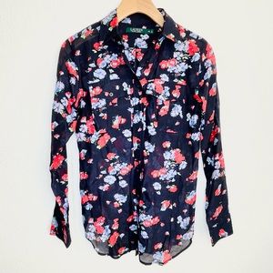 LAUREN by Ralph Lauren button down floral top with collar long sleeve